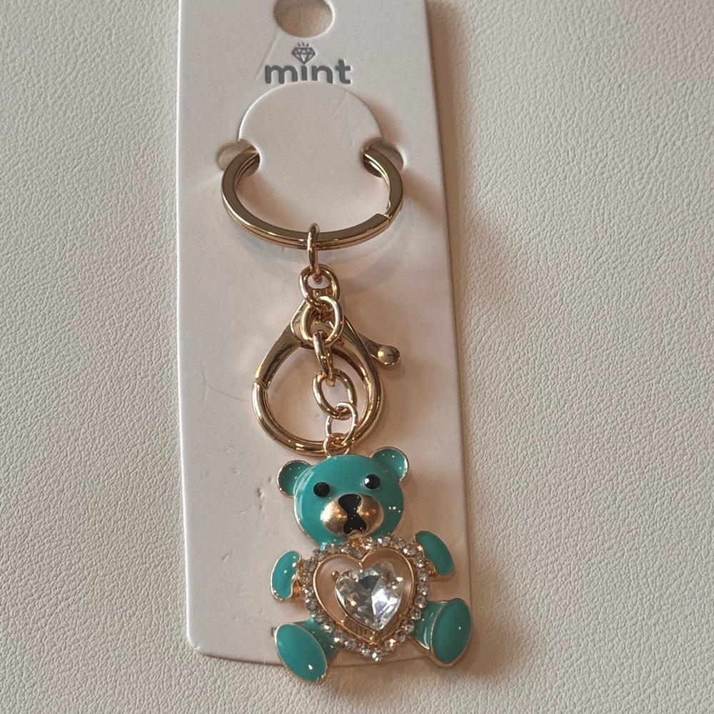 Mint BAG CHARM Sparkly Heart Bear Keychain/Purse Charm turquoise
